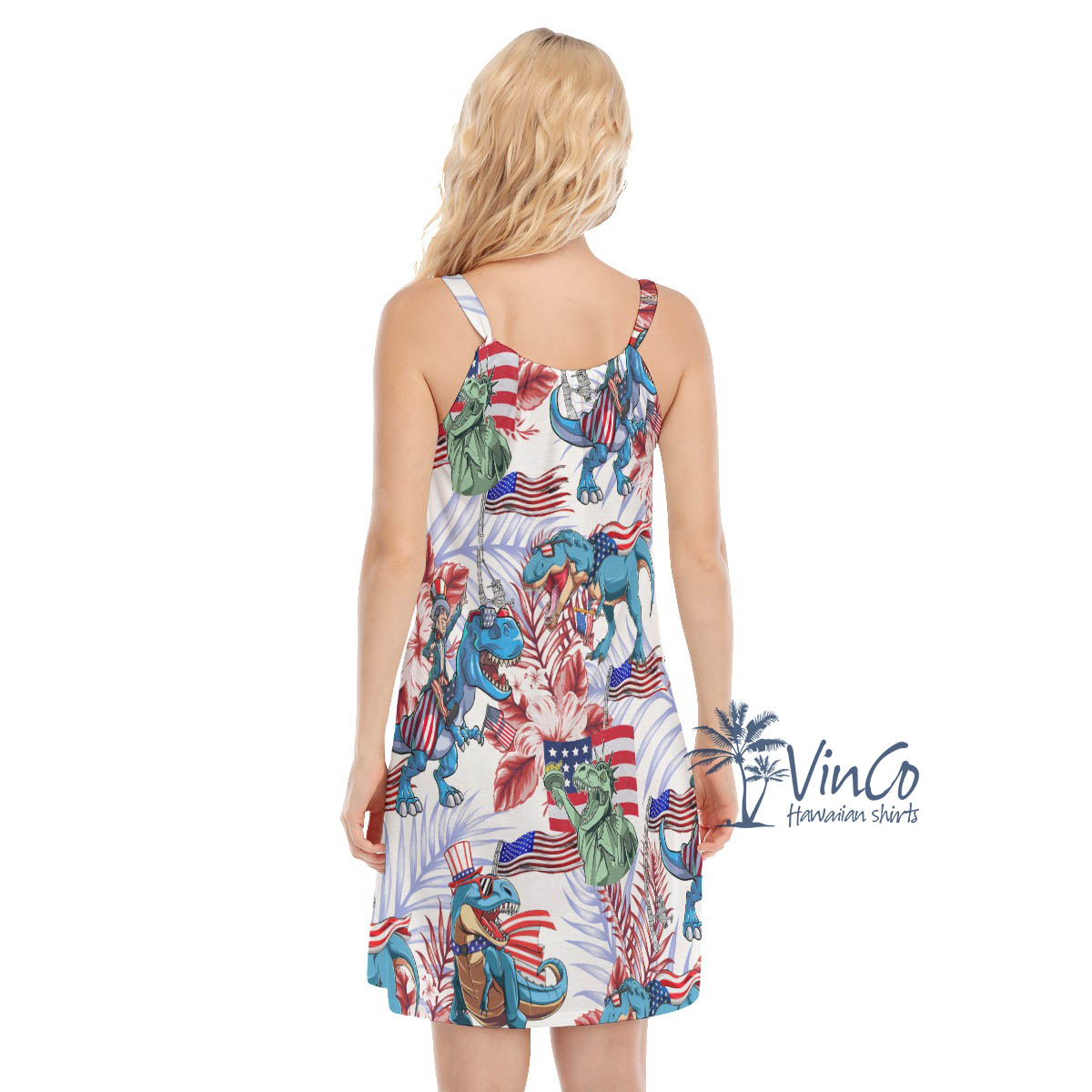 Funny Dinosaur Patriotic Floral Hawaiian Dresses For Women