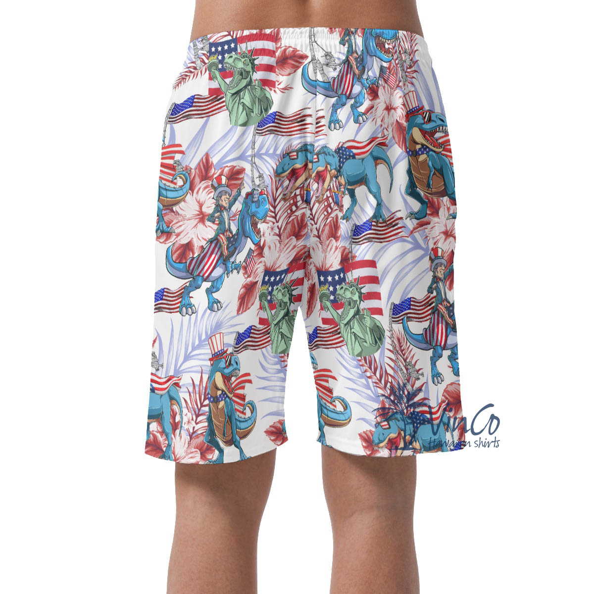 Floral Amerisaurus Patriotic Hawaiian Beach Shorts For Men