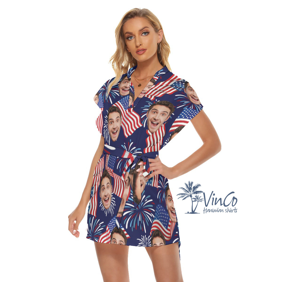 Custom Face American Flag Women's Dress With Belts