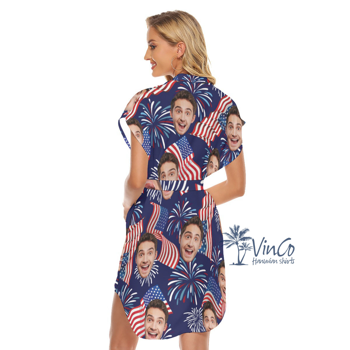 Custom Face American Flag Women's Dress With Belts