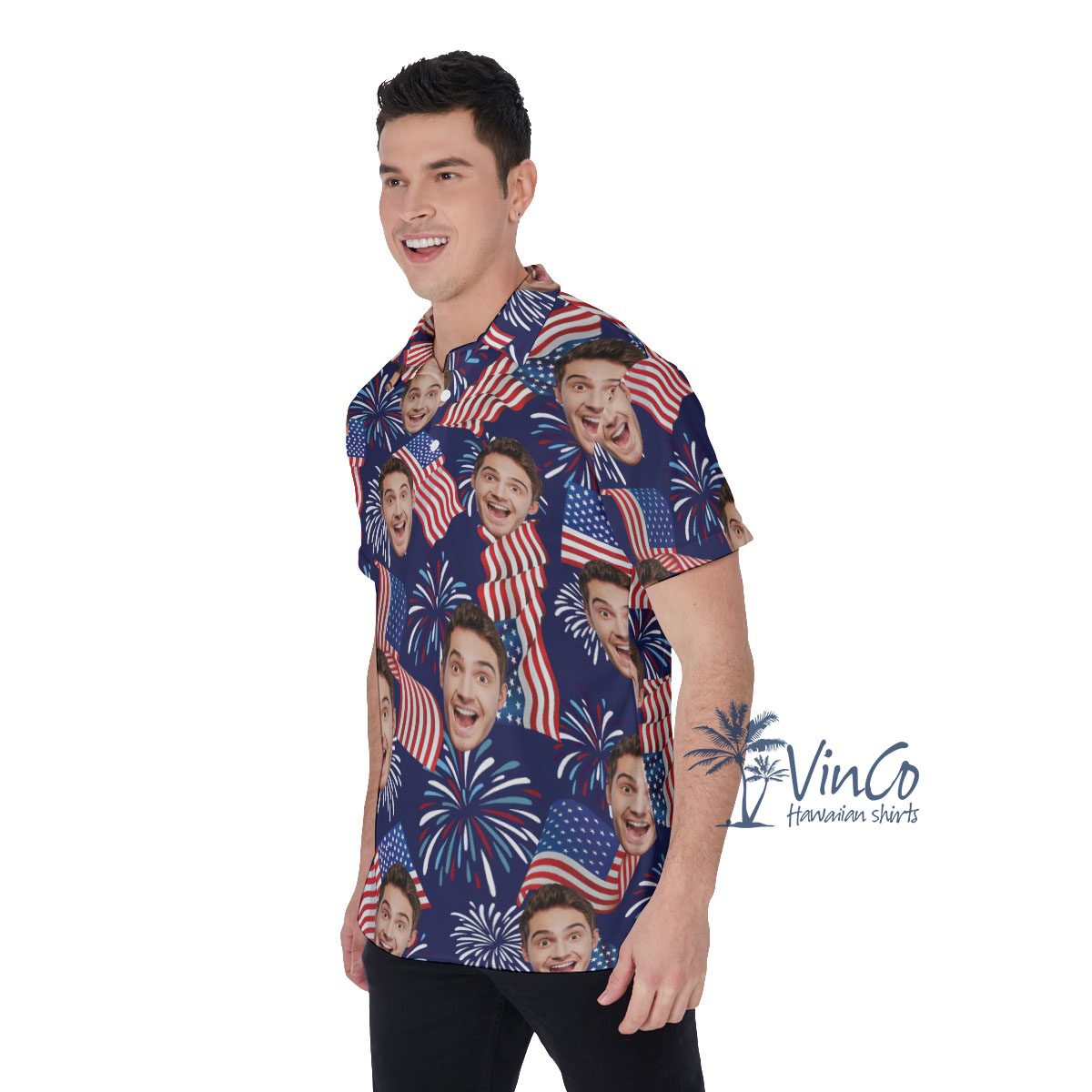 American Flag Custom Face Men's Polo Shirt For 4th Of July