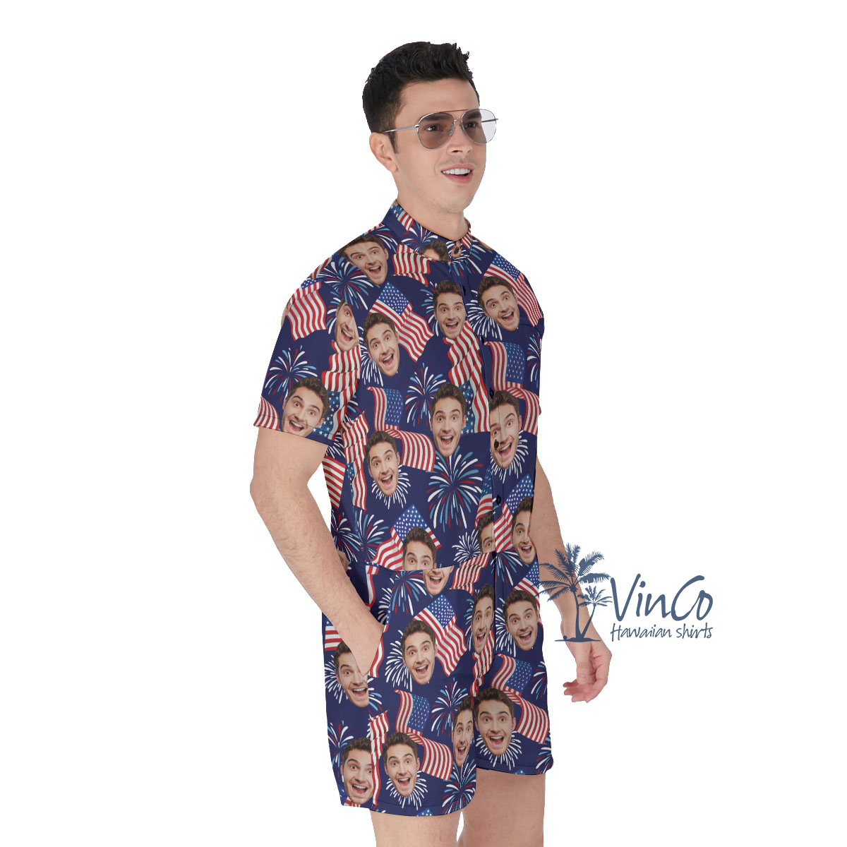 Custom American Flag Men's Romper With Face