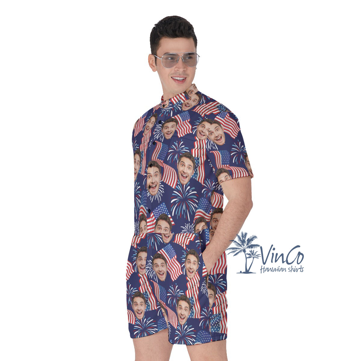 Custom American Flag Men's Romper With Face