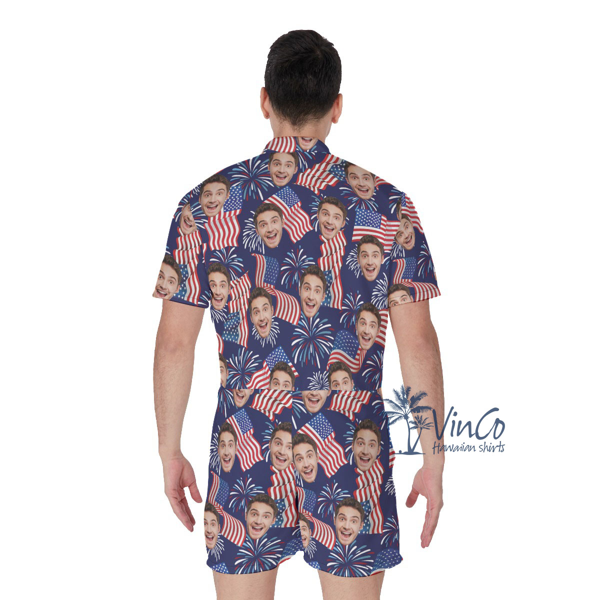 Custom American Flag Men's Romper With Face