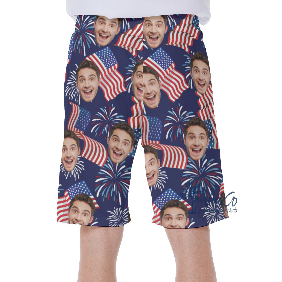 American Flag Custom Hawaiian Shorts With Multiple Faces