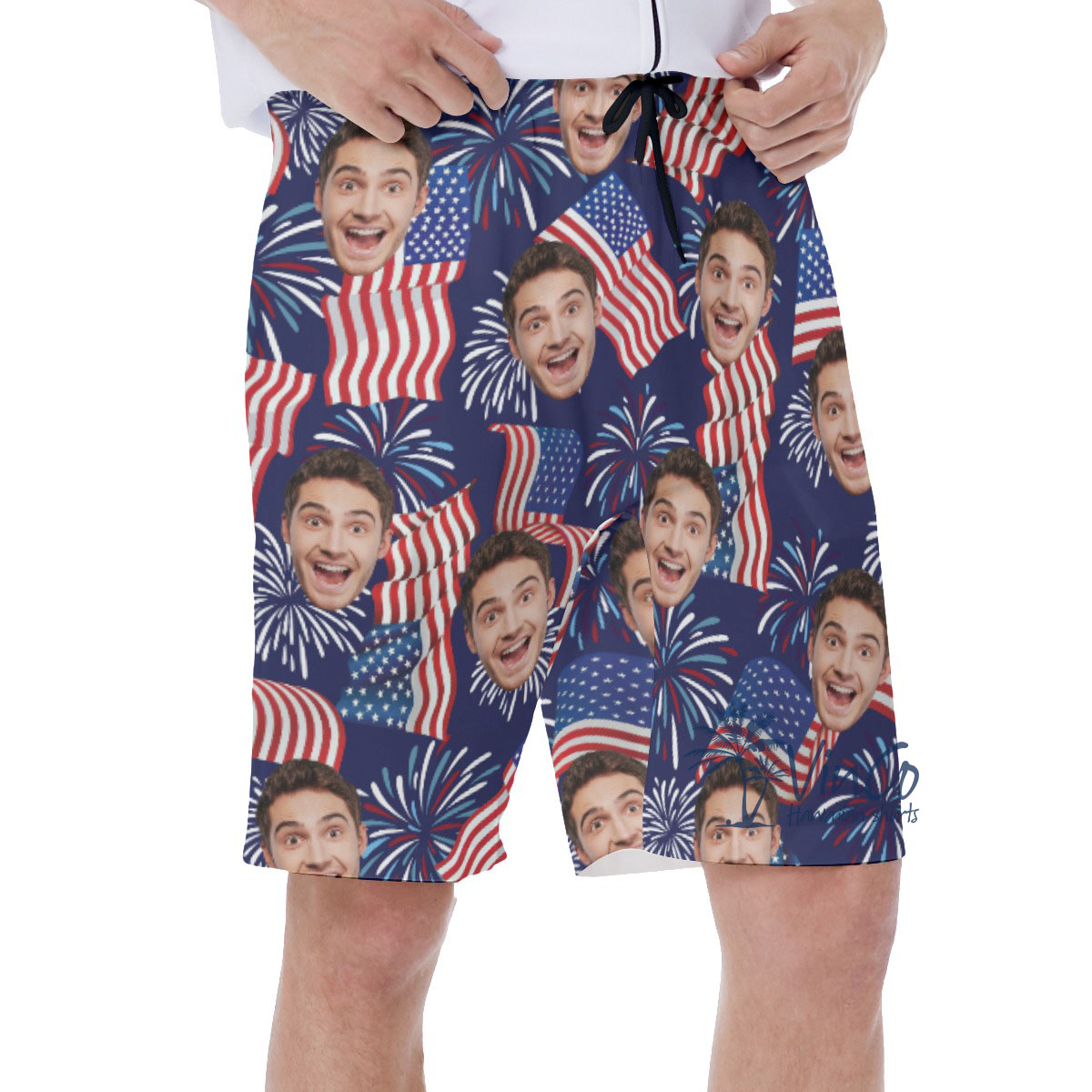 American Flag Custom Hawaiian Shorts With Multiple Faces