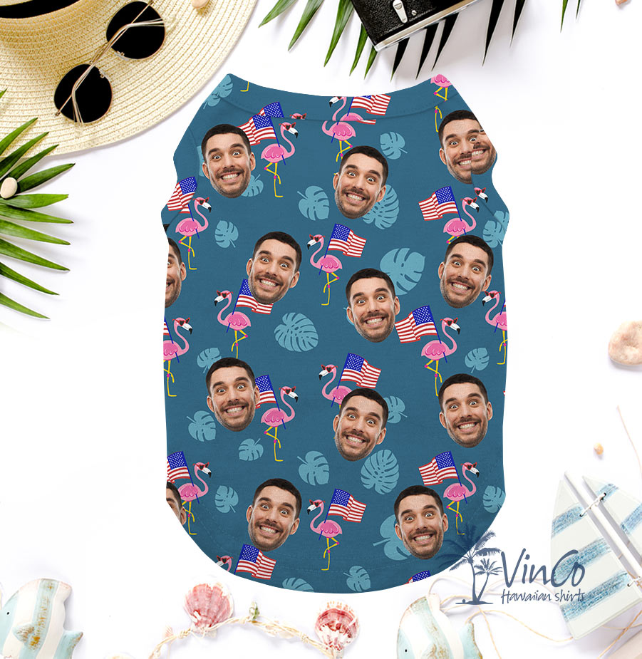 Custom Face Human Dog's Flamingo Patriotic Shirt