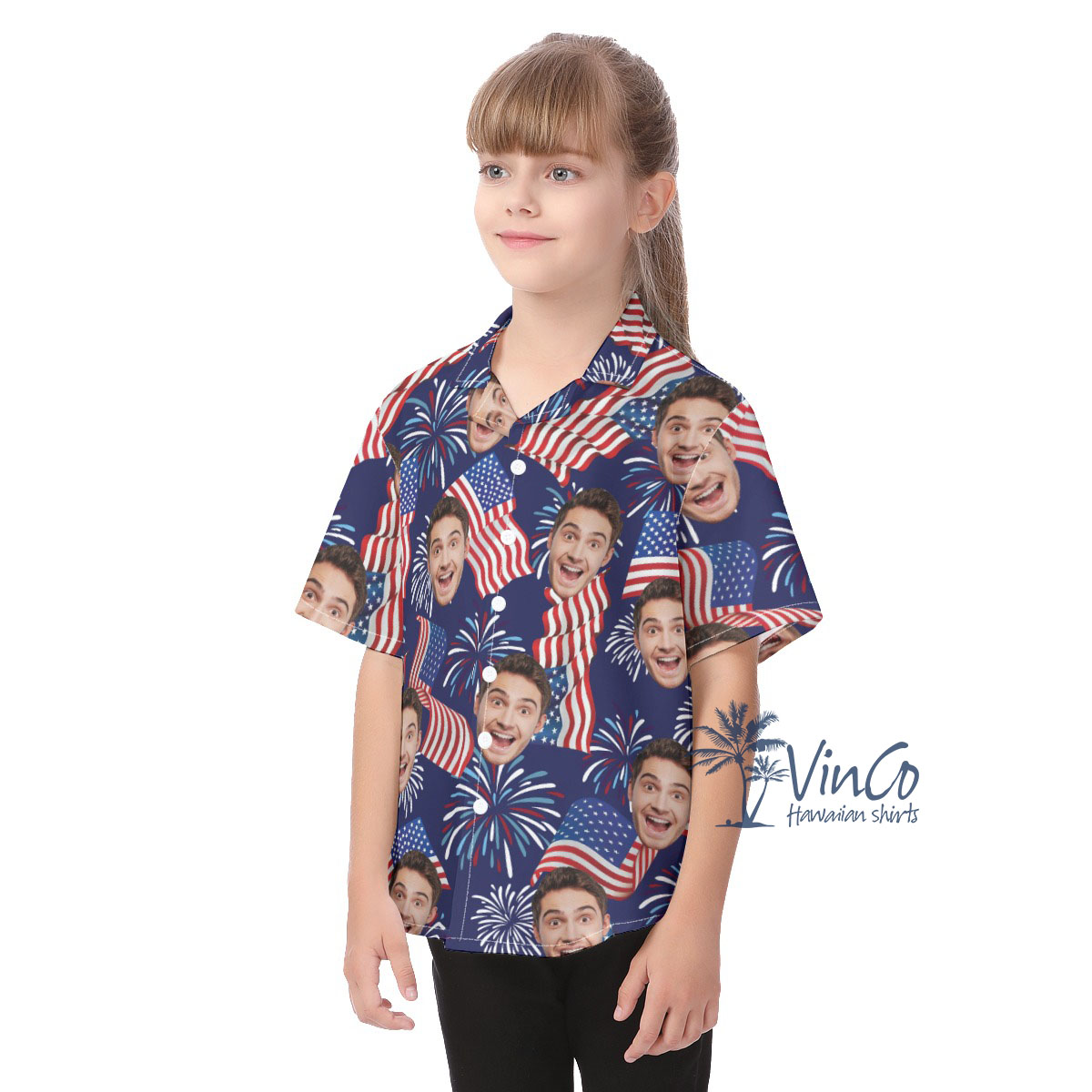 Custom Face Kids Hawaiian Shirt For 4th Of July