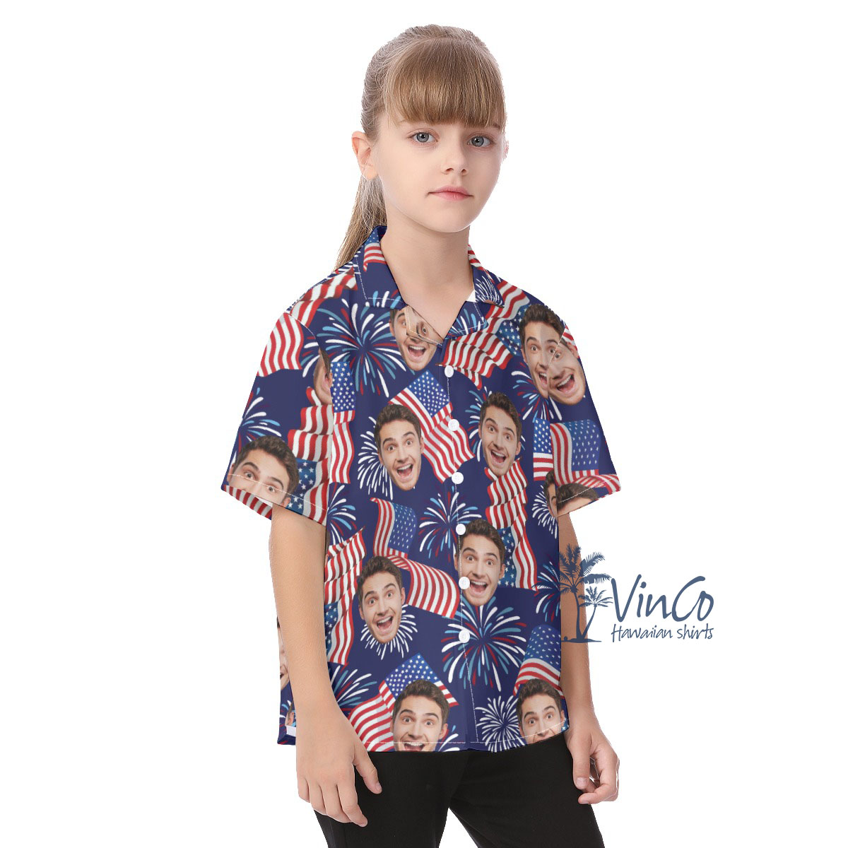 Custom Face Kids Hawaiian Shirt For 4th Of July