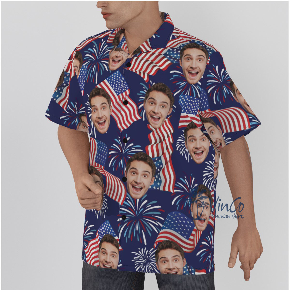 American Flag Custom Face Men's Hawaiian Shirt
