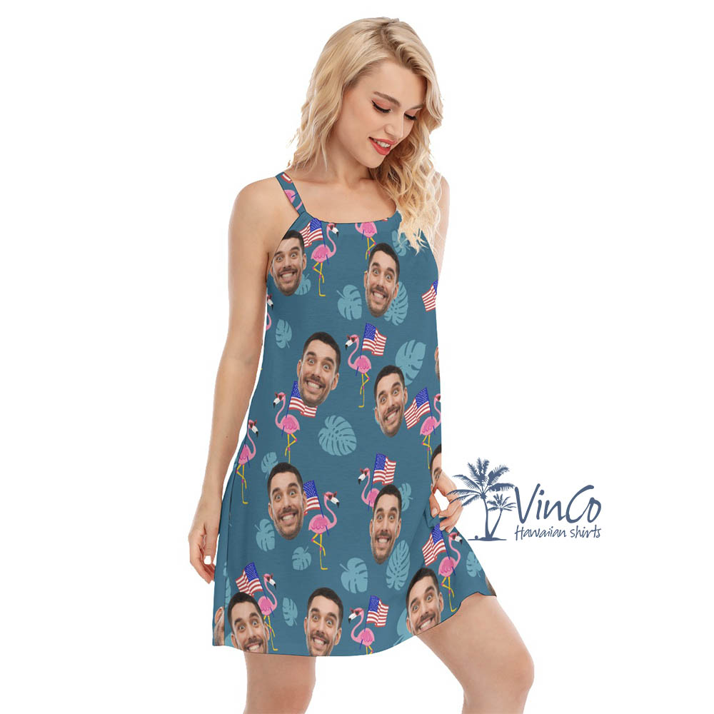Funny Custom Flamingo 4th Of July Hawaiian Cami Dress For Summer