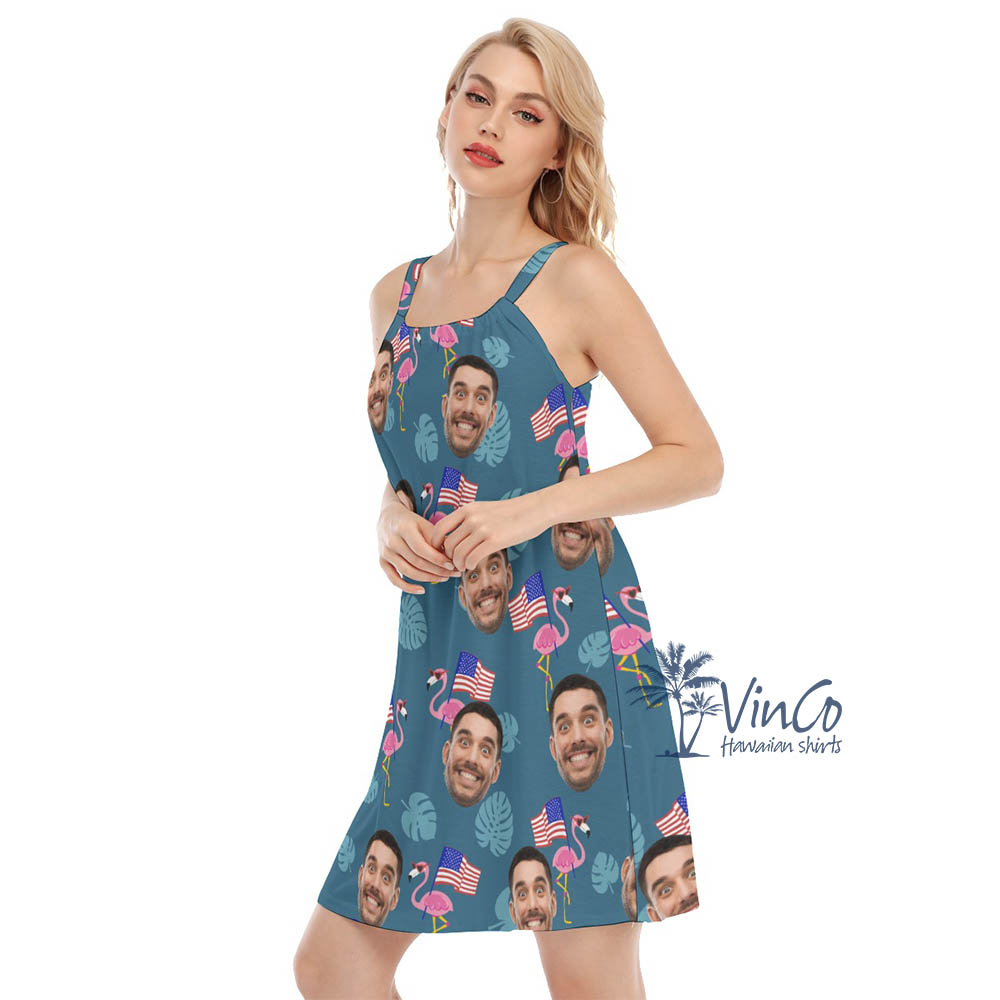 Funny Custom Flamingo 4th Of July Hawaiian Cami Dress For Summer
