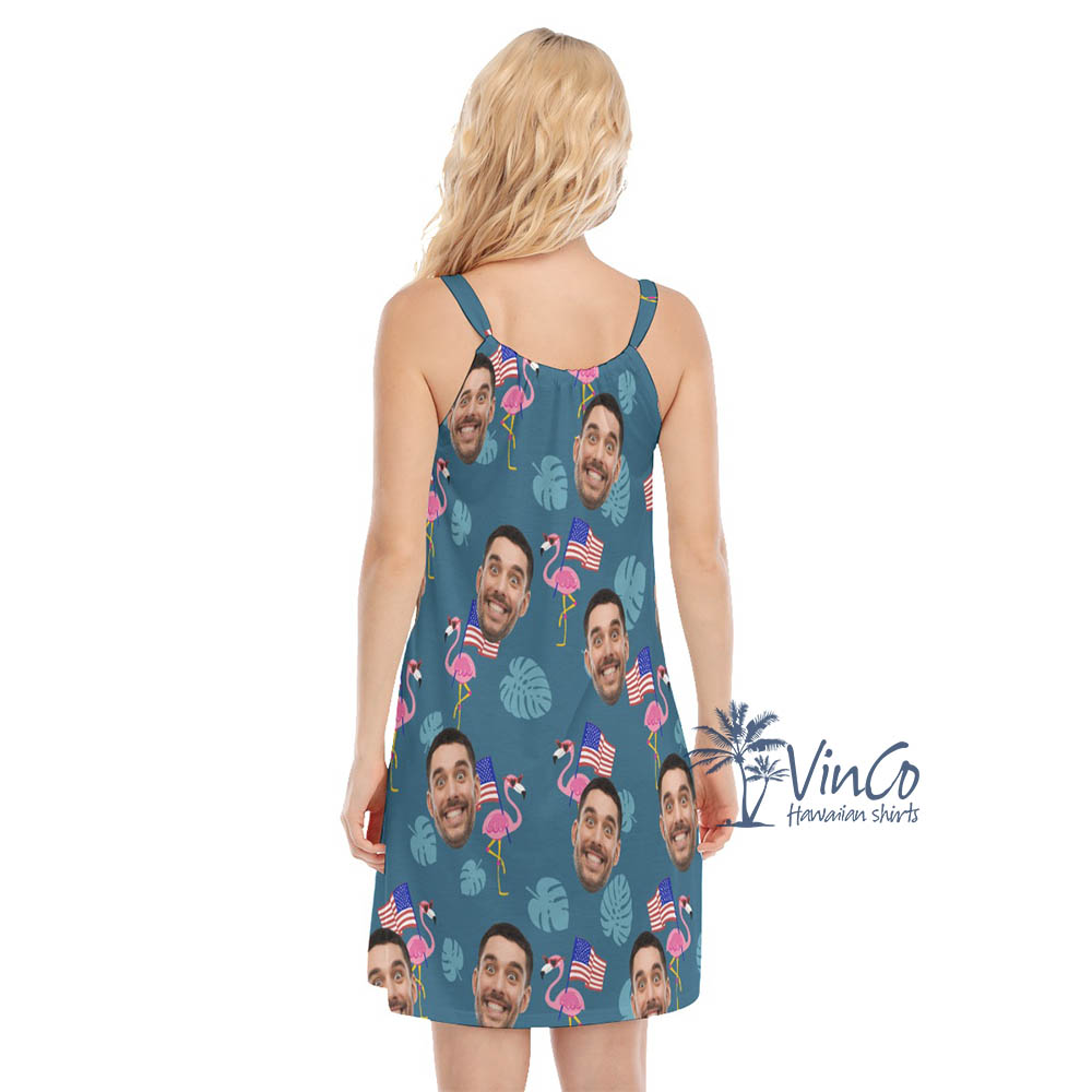 Funny Custom Flamingo 4th Of July Hawaiian Cami Dress For Summer