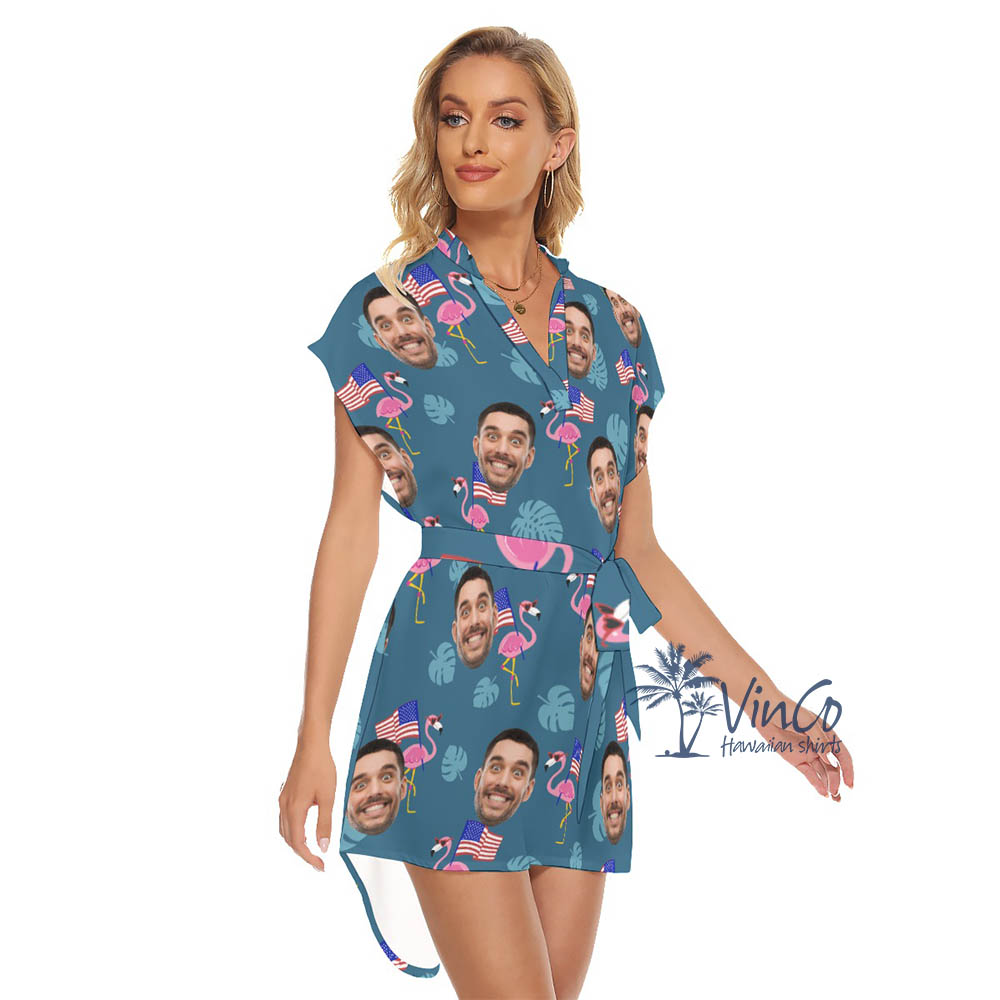 Custom Flamingo Patriotic Hawaiian Dresses For Women