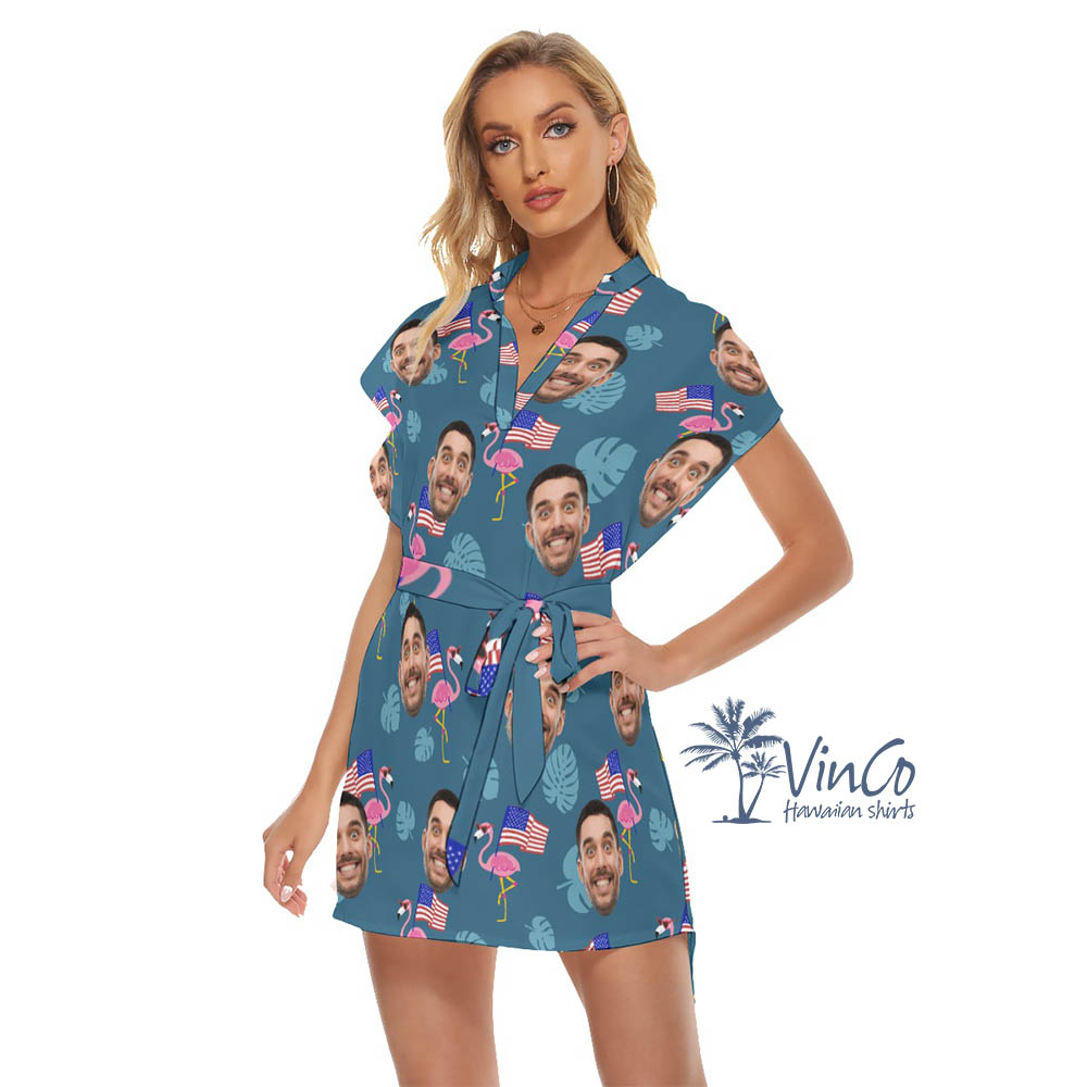 Custom Flamingo Patriotic Hawaiian Dresses For Women
