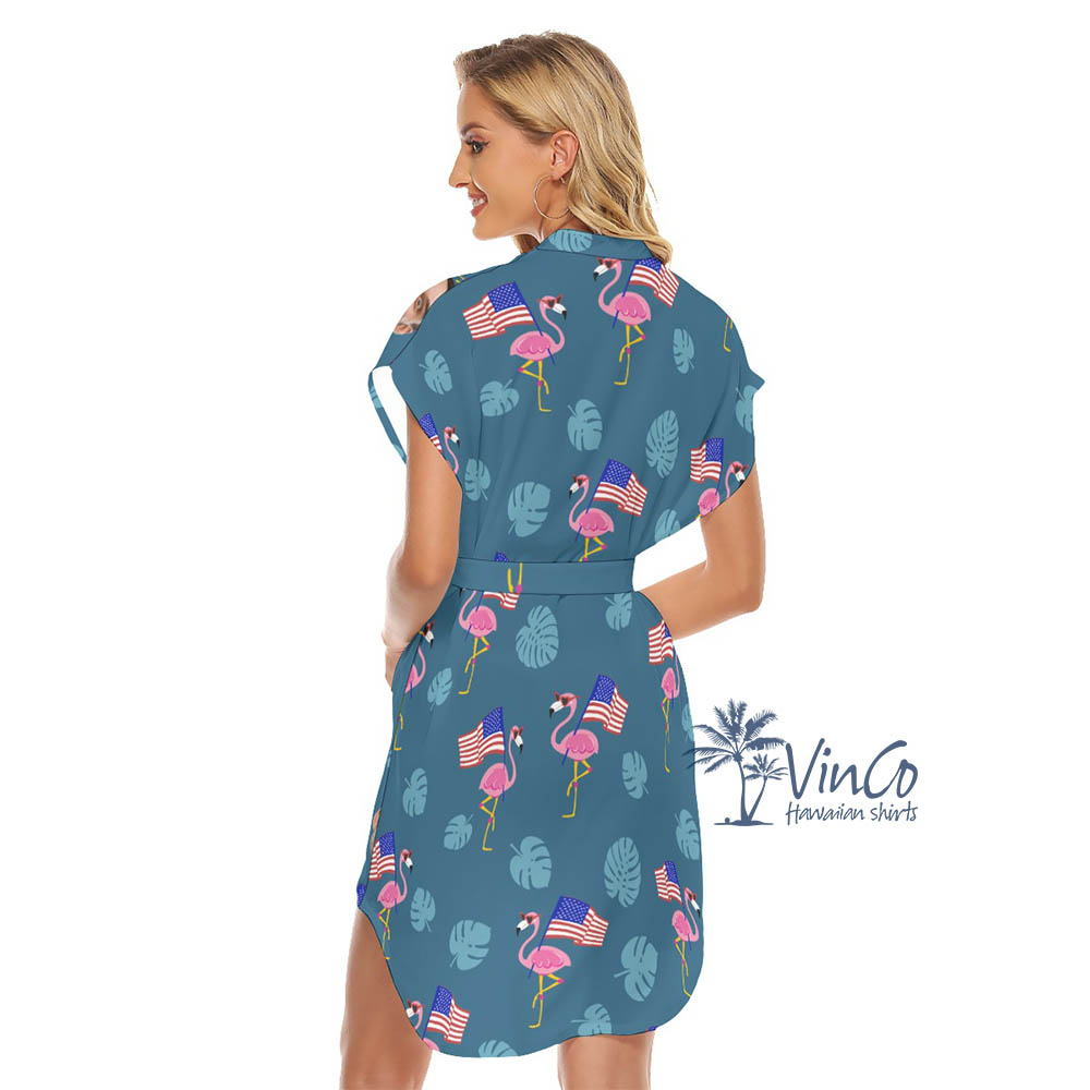 Custom Flamingo Patriotic Hawaiian Dresses For Women