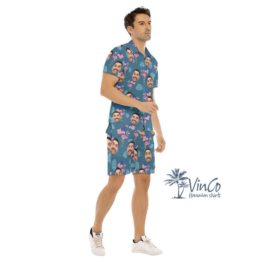 Patriotic Flamingo Personalized Hawaiian Shirt Shorts For Men