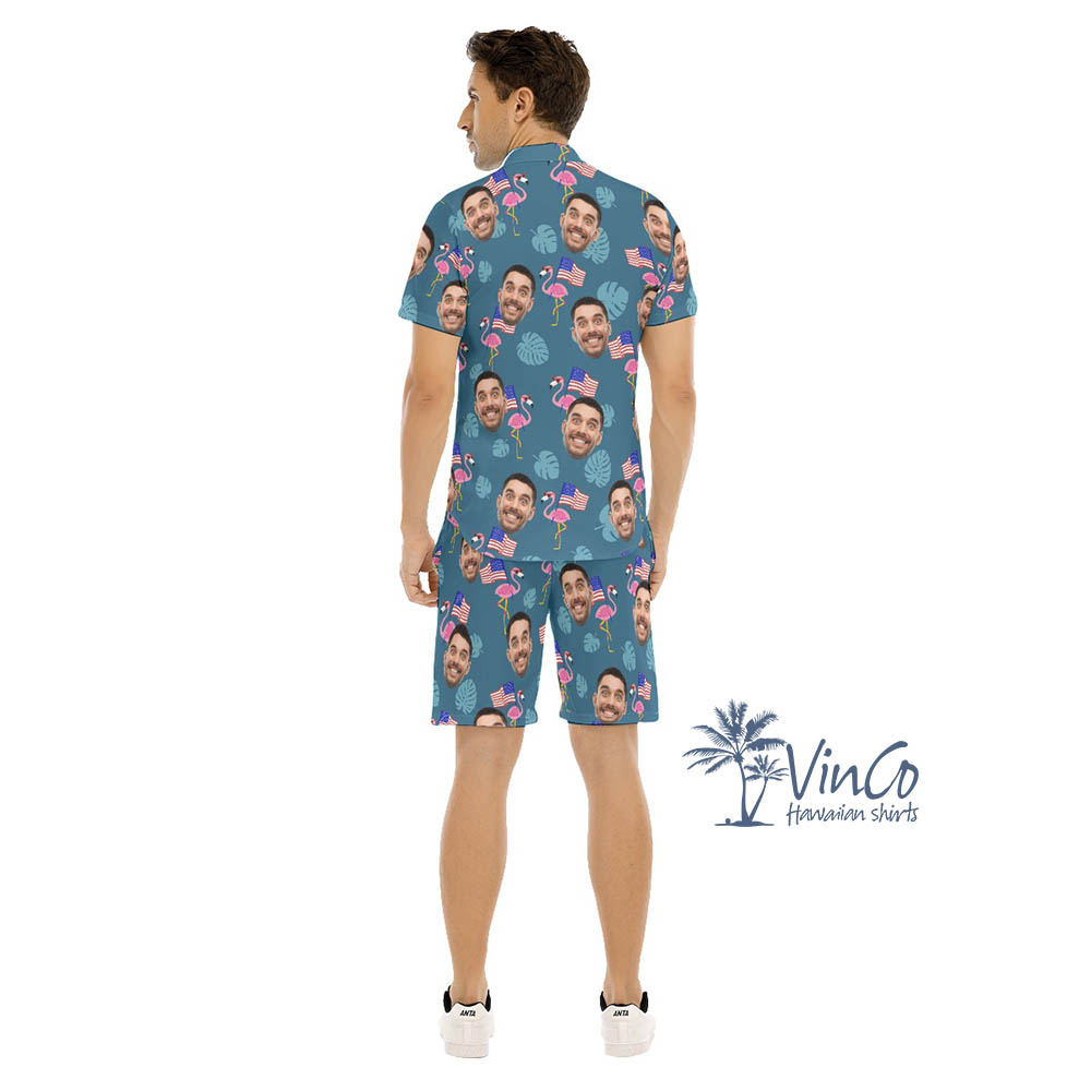 Patriotic Flamingo Personalized Hawaiian Shirt Shorts For Men