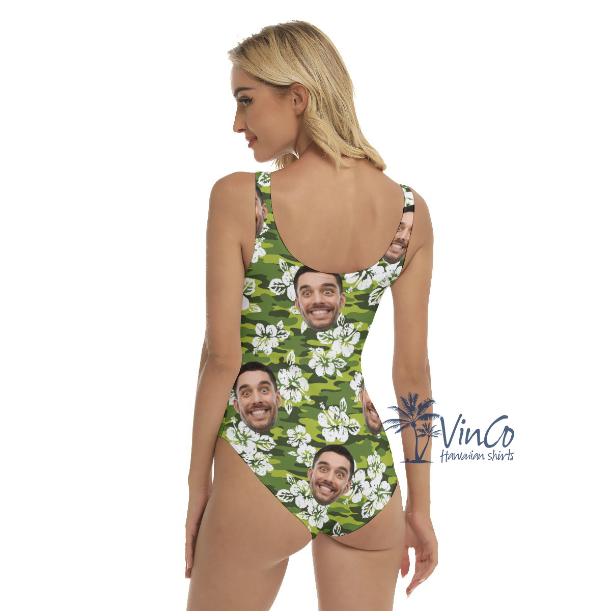 Custom Face Hibiscus Camouflage Women's Swimsuit