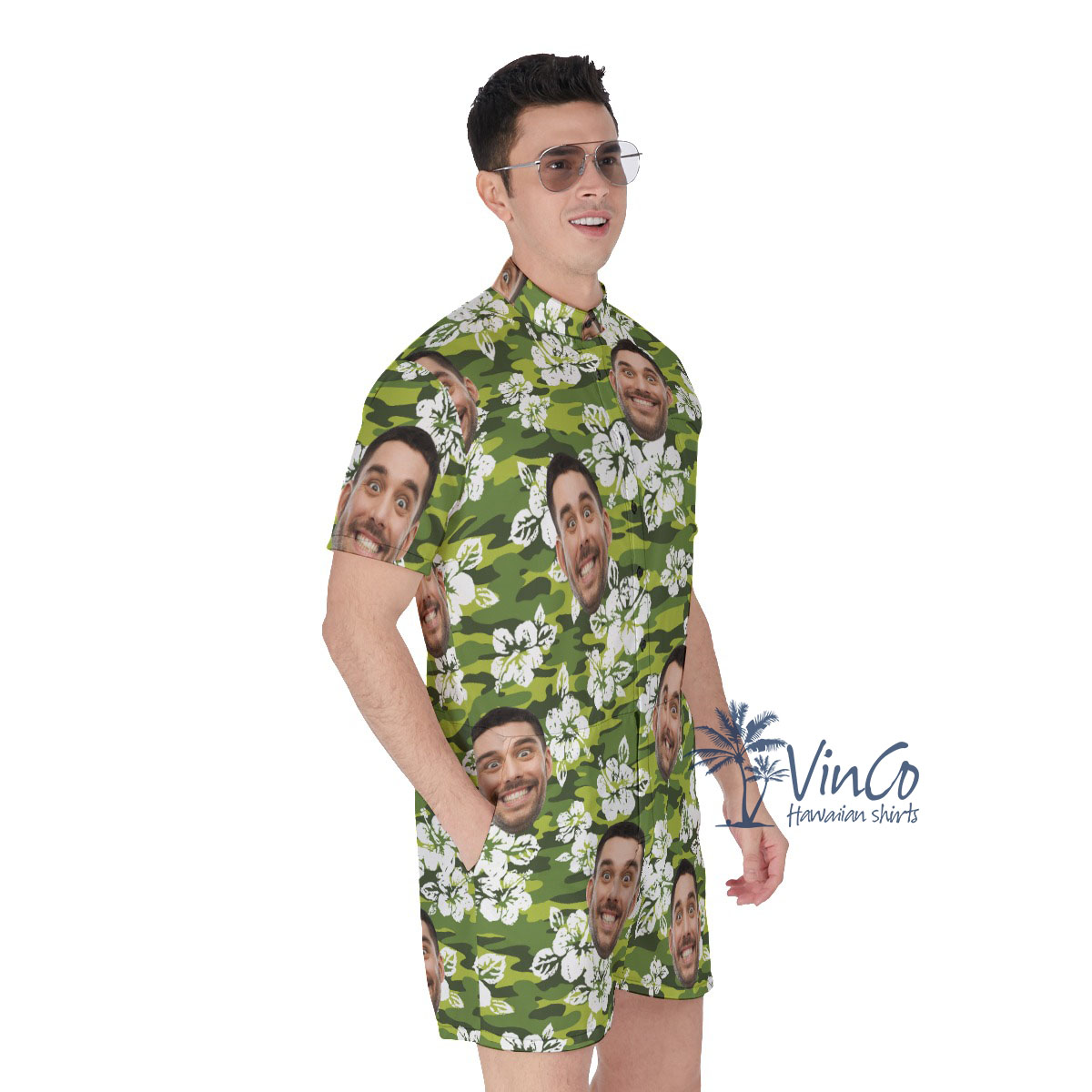 Hibiscus Camouflage Hawaiian Romper With Custom Face