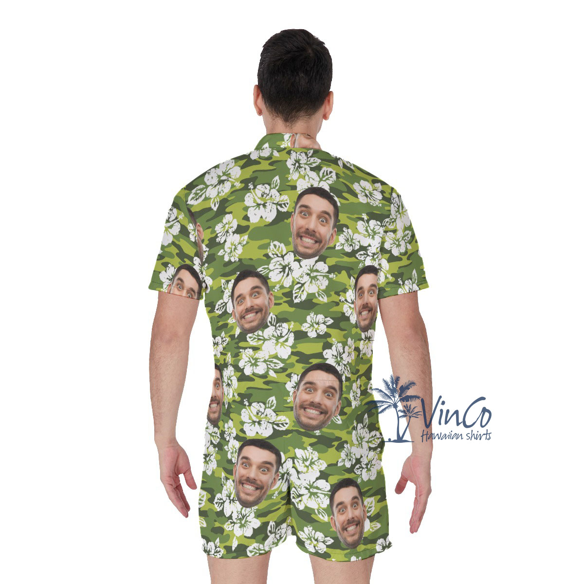 Hibiscus Camouflage Hawaiian Romper With Custom Face
