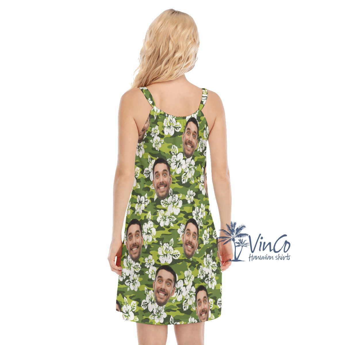 Custom Face Hibiscus Camouflage Women's Hawaiian Dress