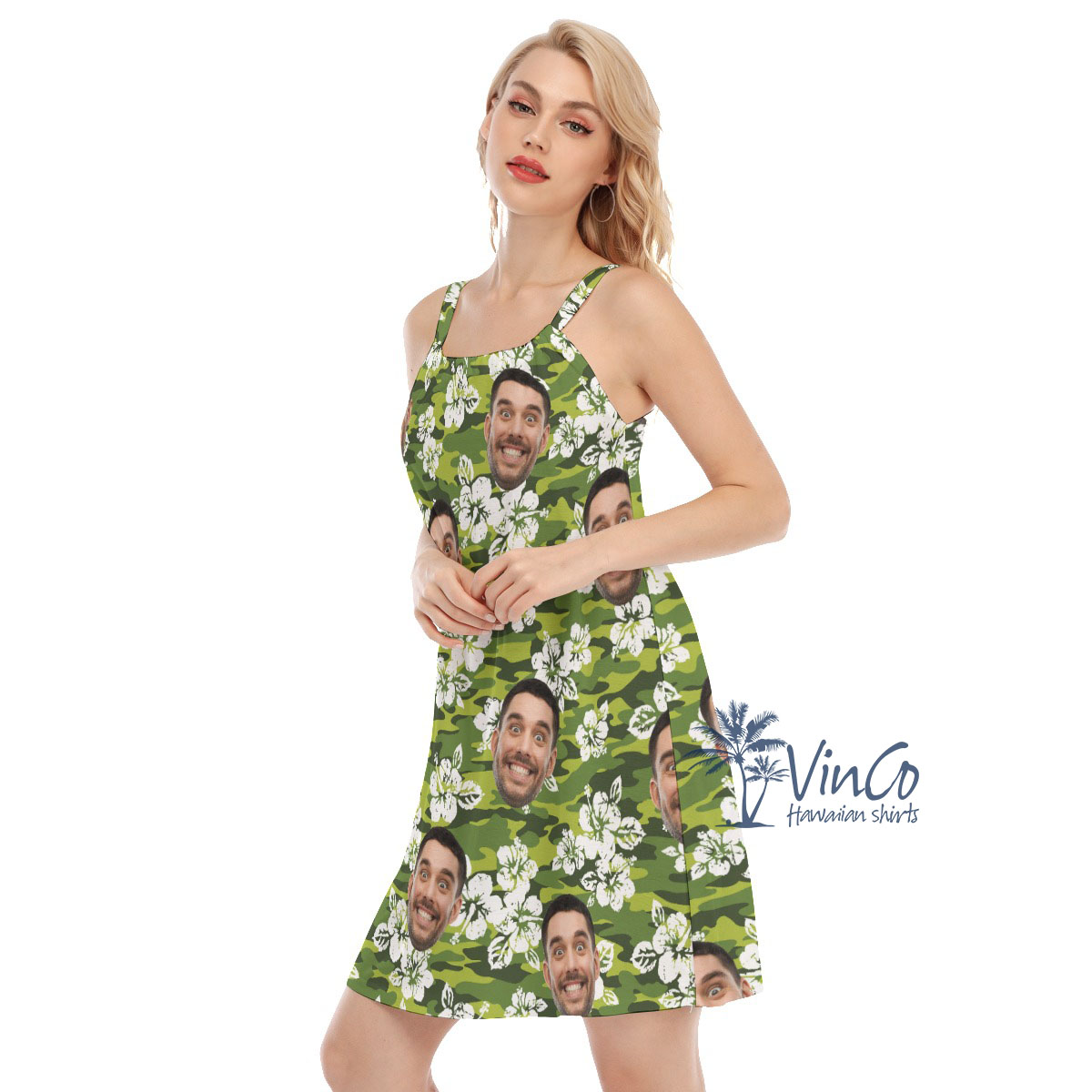 Custom Face Hibiscus Camouflage Women's Hawaiian Dress
