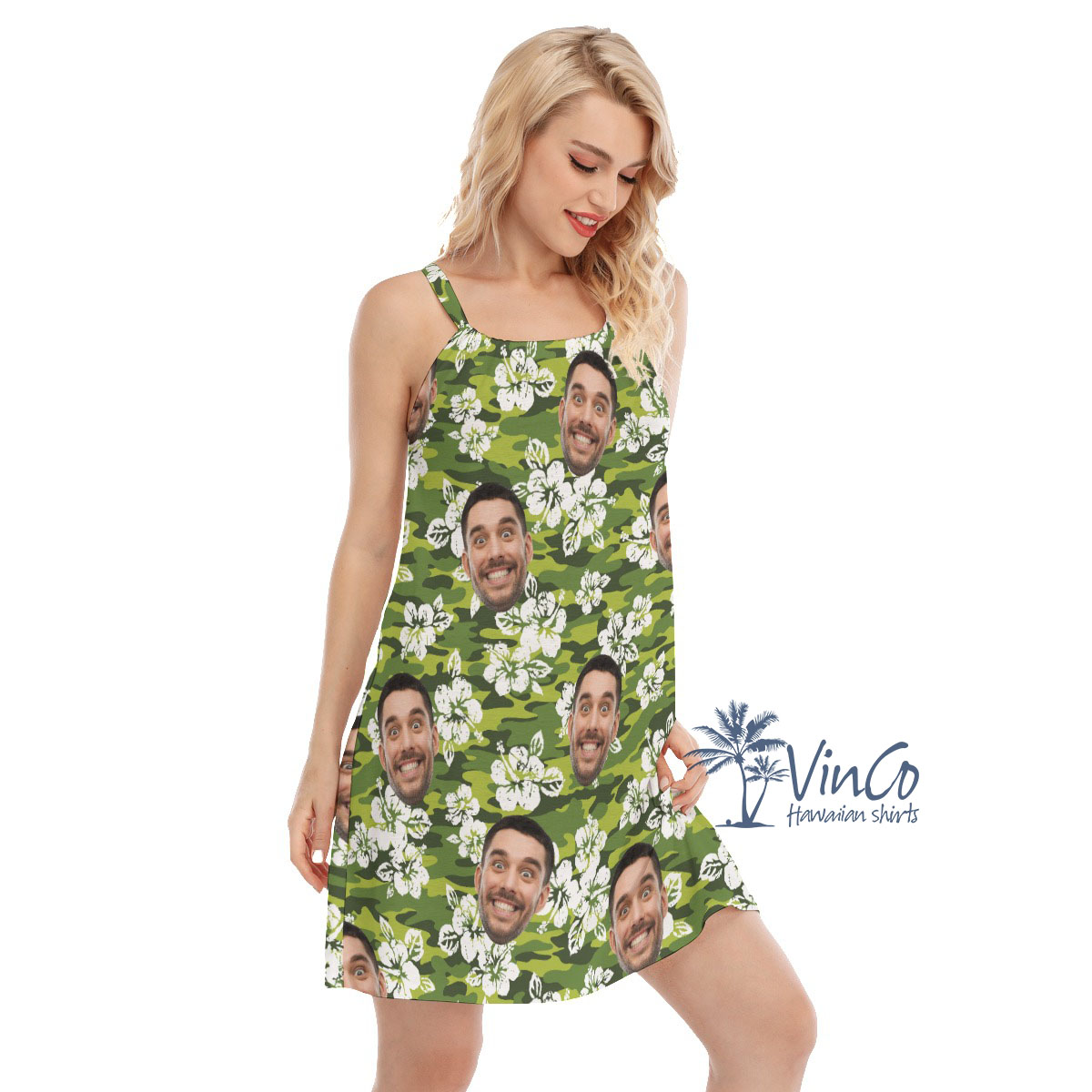 Custom Face Hibiscus Camouflage Women's Hawaiian Dress