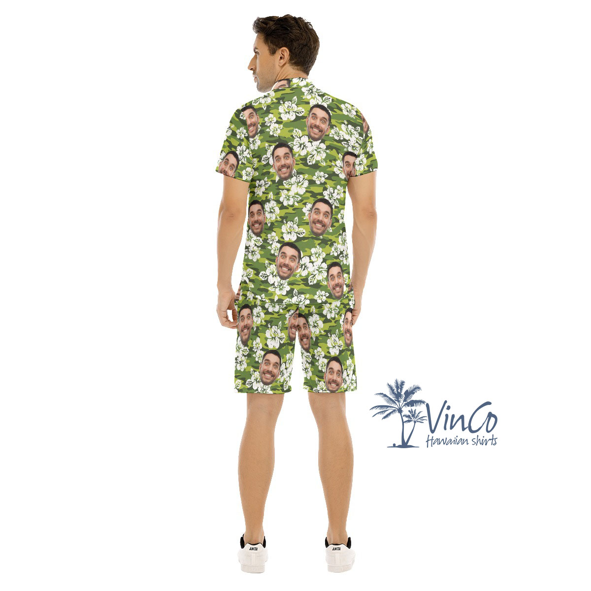 Hibiscus Camouflage Custom Face Men's Hawaiian Shirt And Shorts
