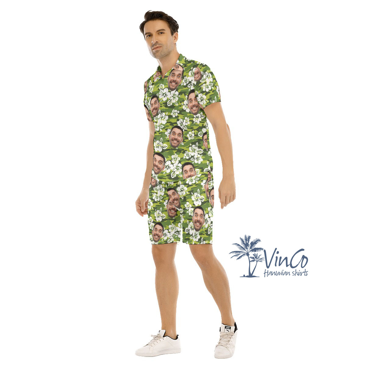 Hibiscus Camouflage Custom Face Men's Hawaiian Shirt And Shorts