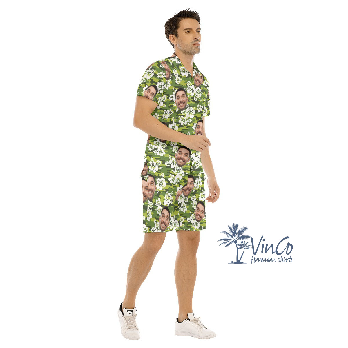 Hibiscus Camouflage Custom Face Men's Hawaiian Shirt And Shorts