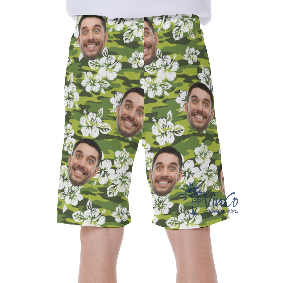 Hibiscus Camouflage Custom Face Men's Hawaiian Swim Trunks