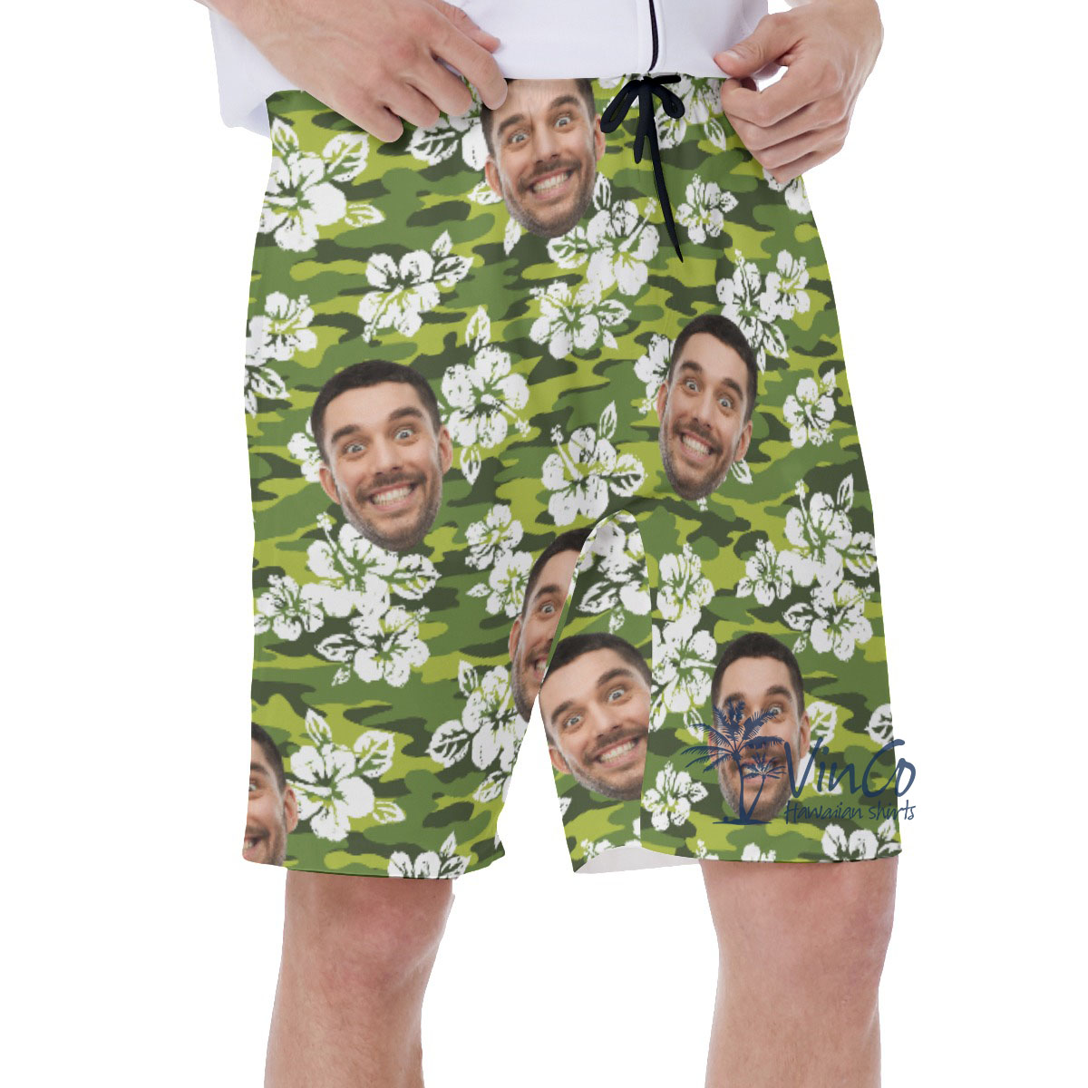 Hibiscus Camouflage Custom Face Men's Hawaiian Swim Trunks