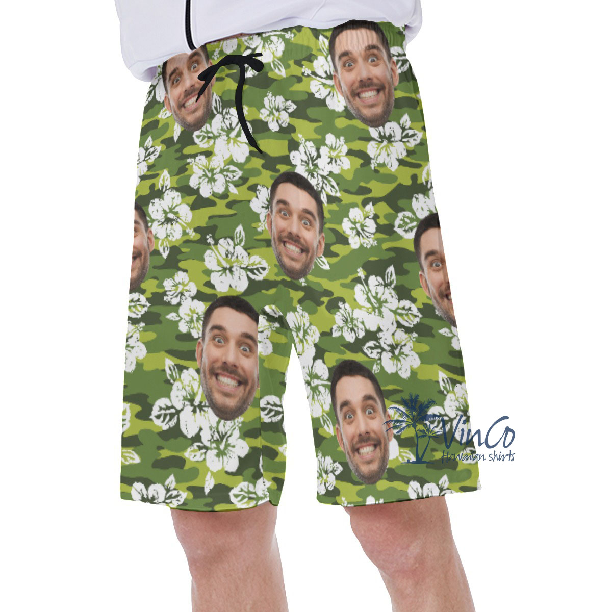 Hibiscus Camouflage Custom Face Men's Hawaiian Swim Trunks
