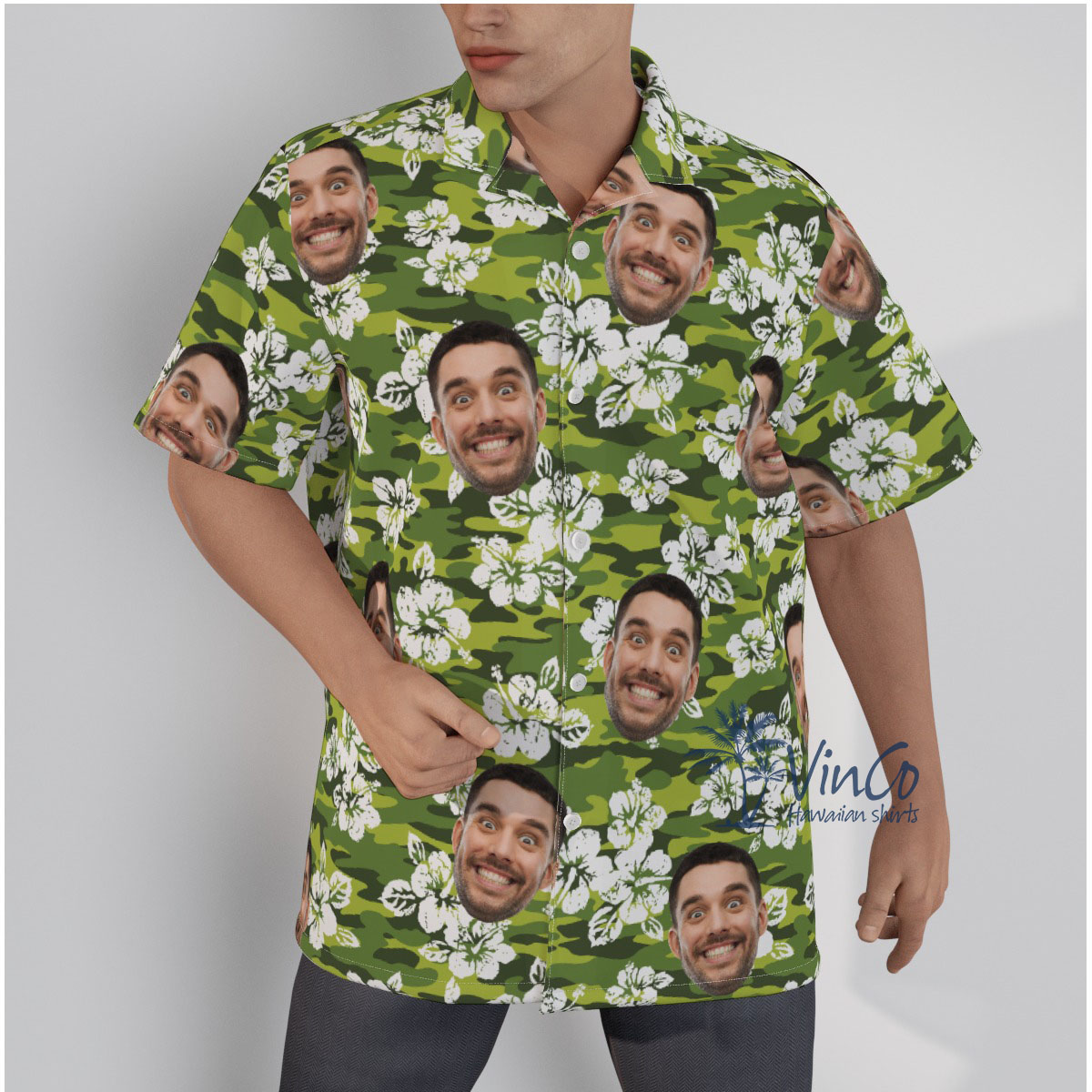 Hibiscus Camouflage Custom Hawaiian Shirt With Multiple Faces - variant image 1