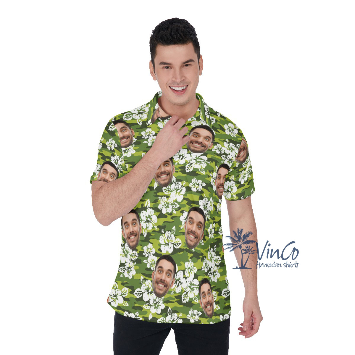 Hibiscus Camouflage Men's Polo Shirt With Multiple Faces - variant image 1