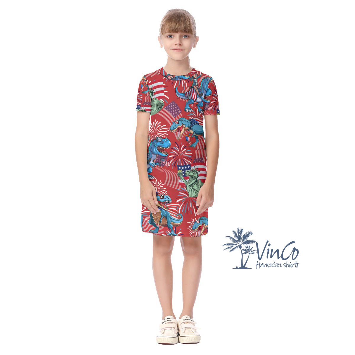 Dinosaur American Flag Firework Kid's Dresses - variant image 1