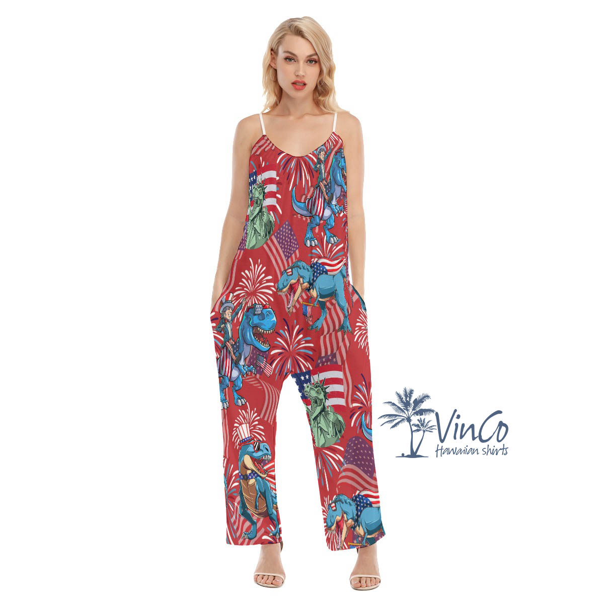Patriotic Dinosaur Hawaiian Jumpsuit For Women - variant image 1