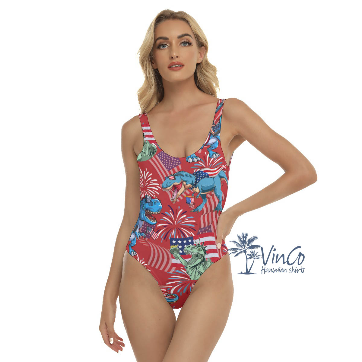 Funny Dinosaur 4th Of July Women's Hawaiian Swimsuit - variant image 1