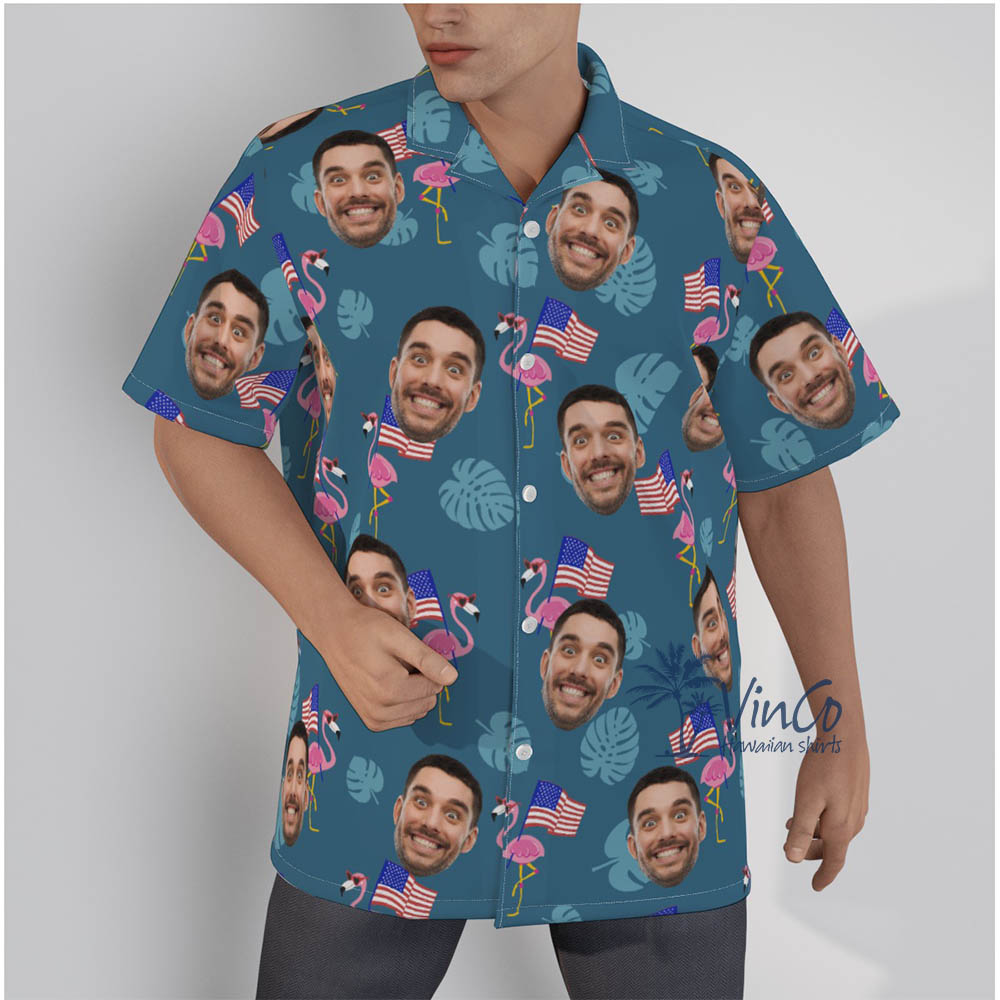Custom Flamingo Patriotic Hawaiian Shirt With Faces For Men - variant image 1