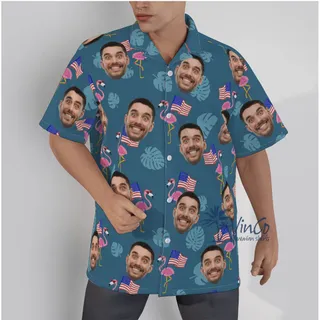 Custom Flamingo Patriotic Hawaiian Shirt With Faces For Men