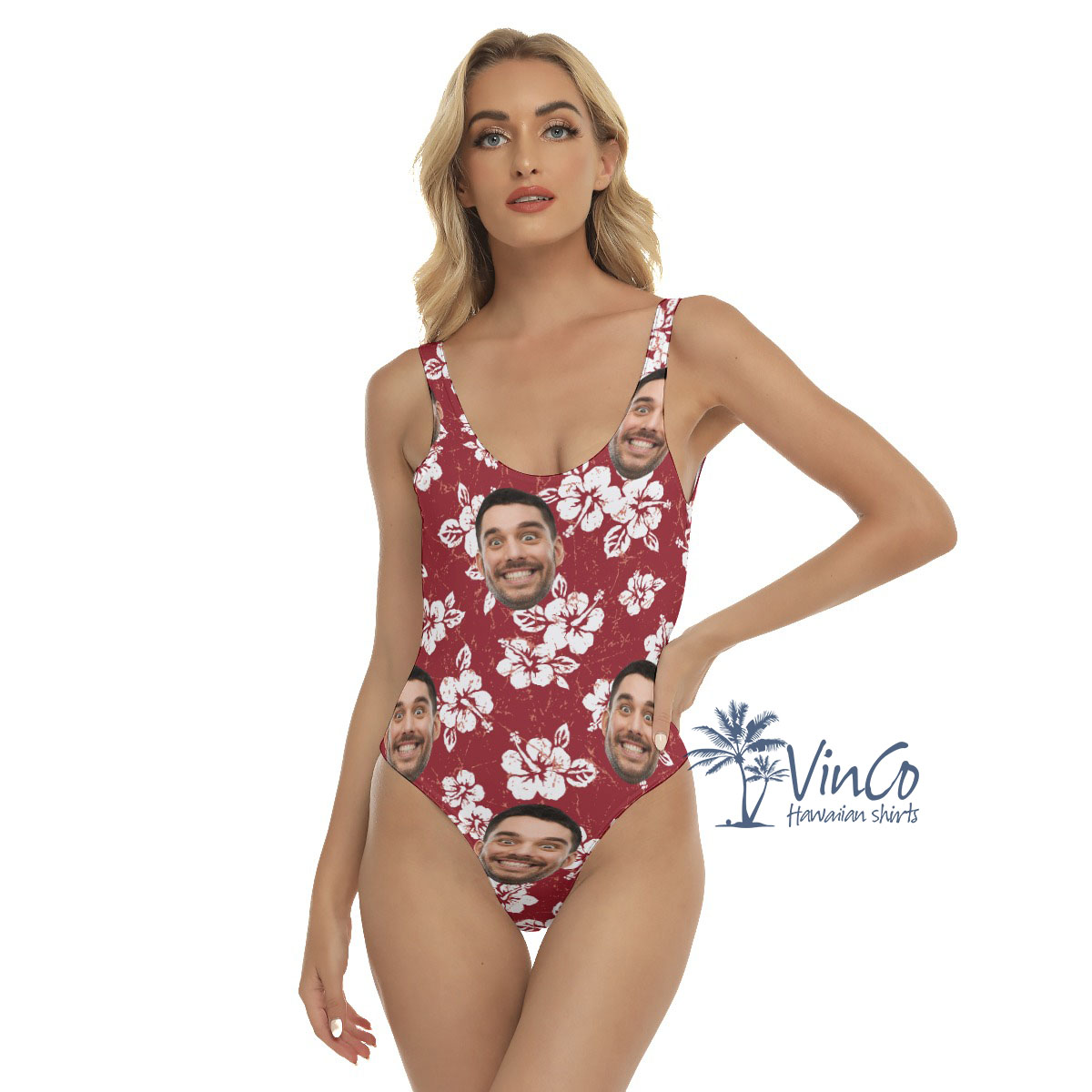 Hibiscus Red Women's Swimsuit With Custom Face - variant image 1