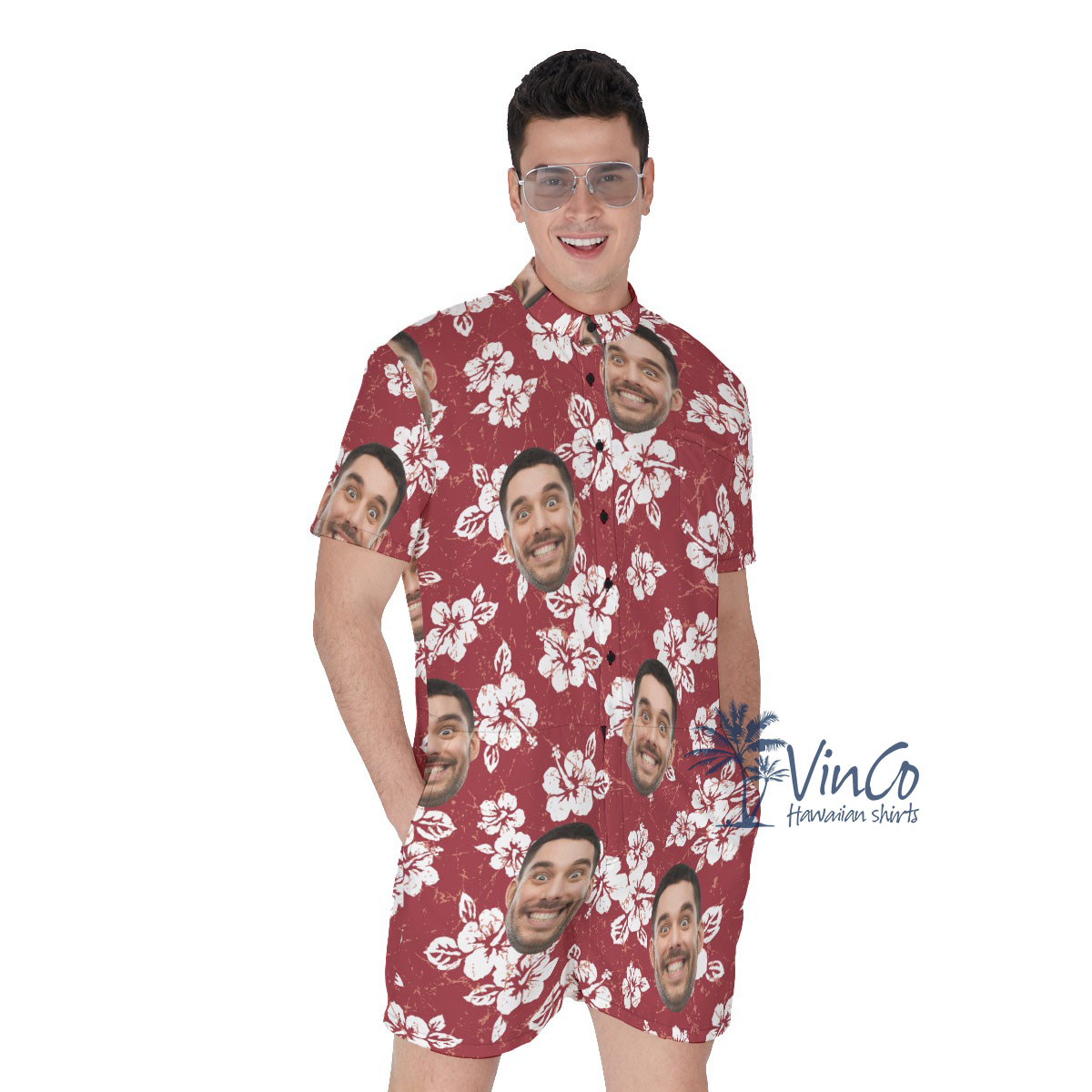 Hibiscus Floral Custom Men's Hawaiian Romper With Multi Faces - variant image 1