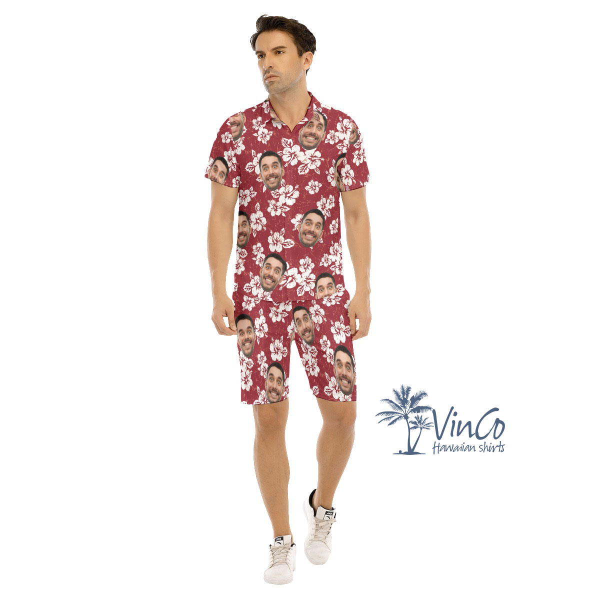 Hibiscus Floral Custom Men's Hawaiian Set With Multi Faces - variant image 1