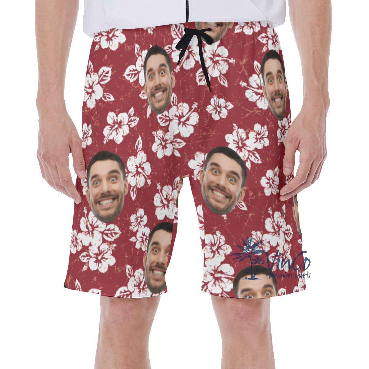 Hibiscus Floral Custom Men's Hawaiian Shorts With Face - variant image 1