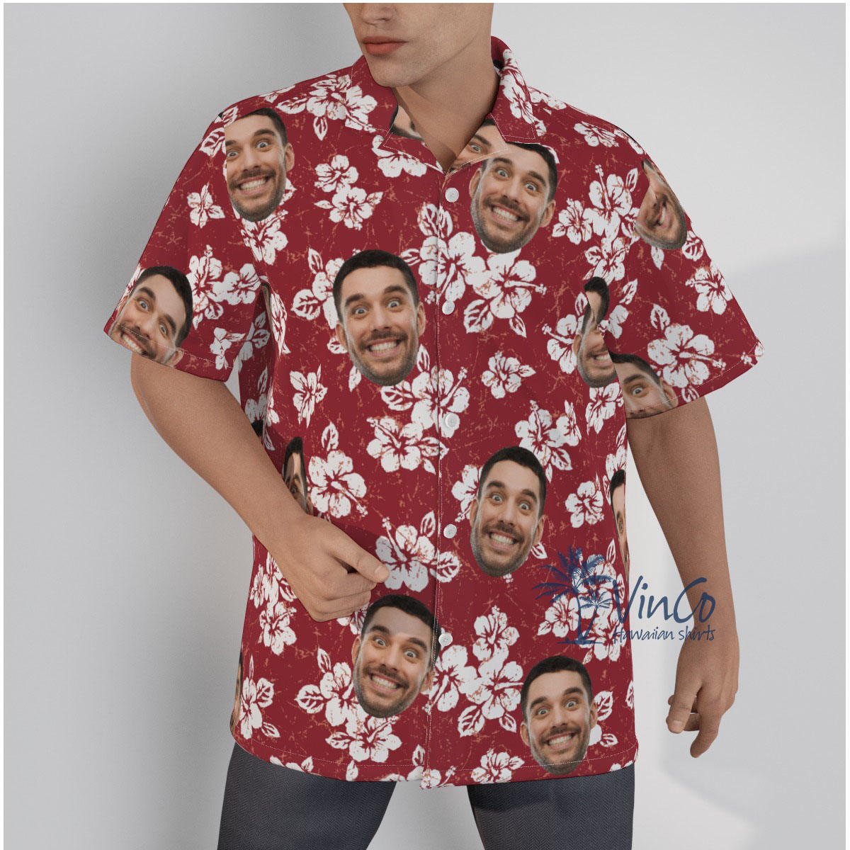 Hibiscus Floral Custom Button Up Shirt With Face - variant image 1