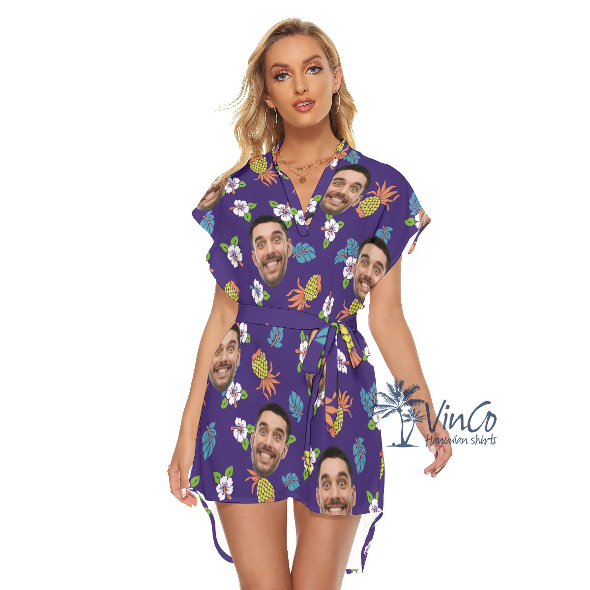 Pineapple Navy Custom Hawaiian Dress With Photo - variant image 1