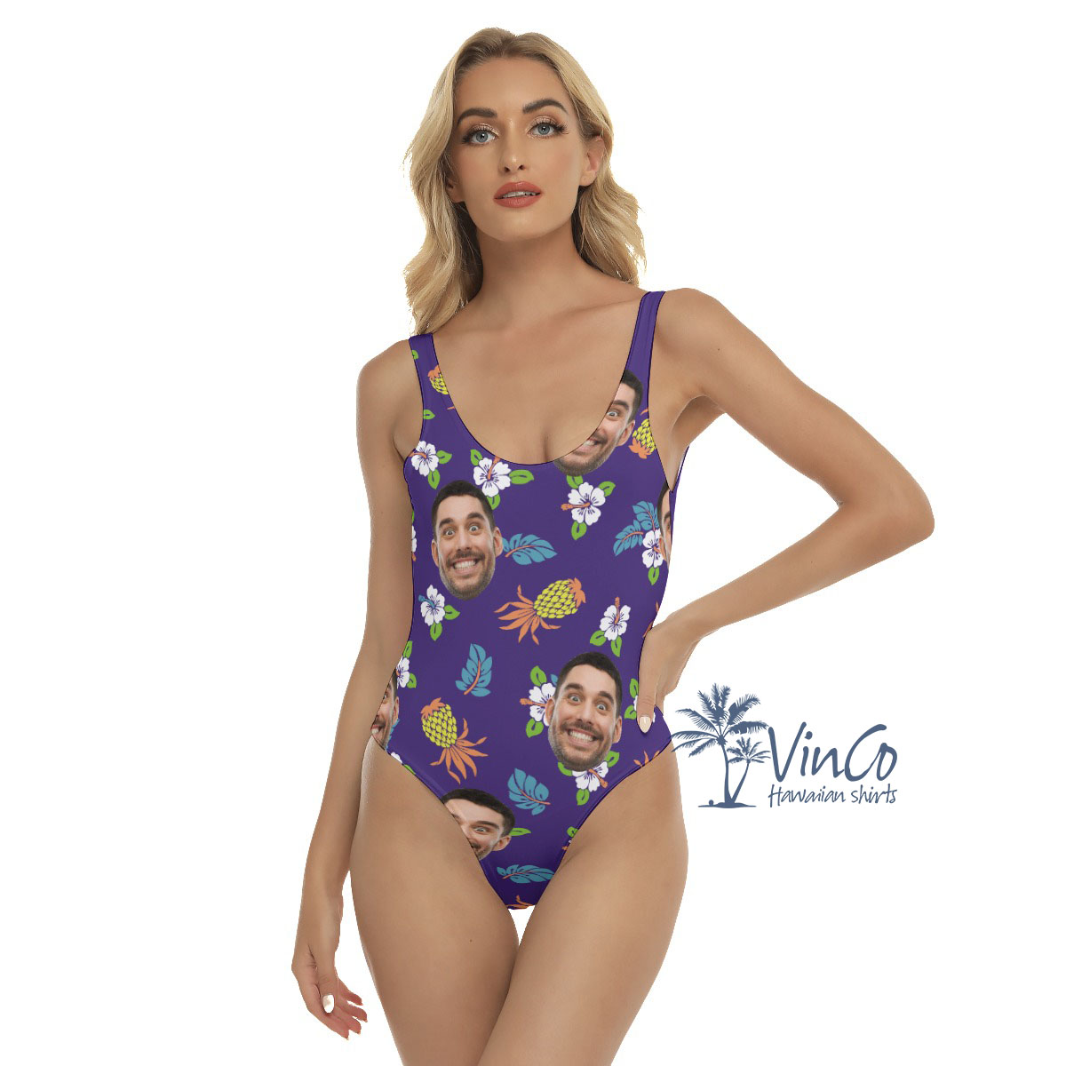 Pineapple Navy Custom Face Women's Swimsuit - variant image 1