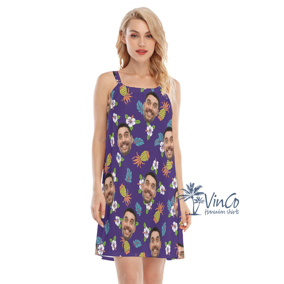 Pineapple Navy Custom Face Floral Cami Dress - variant image 1
