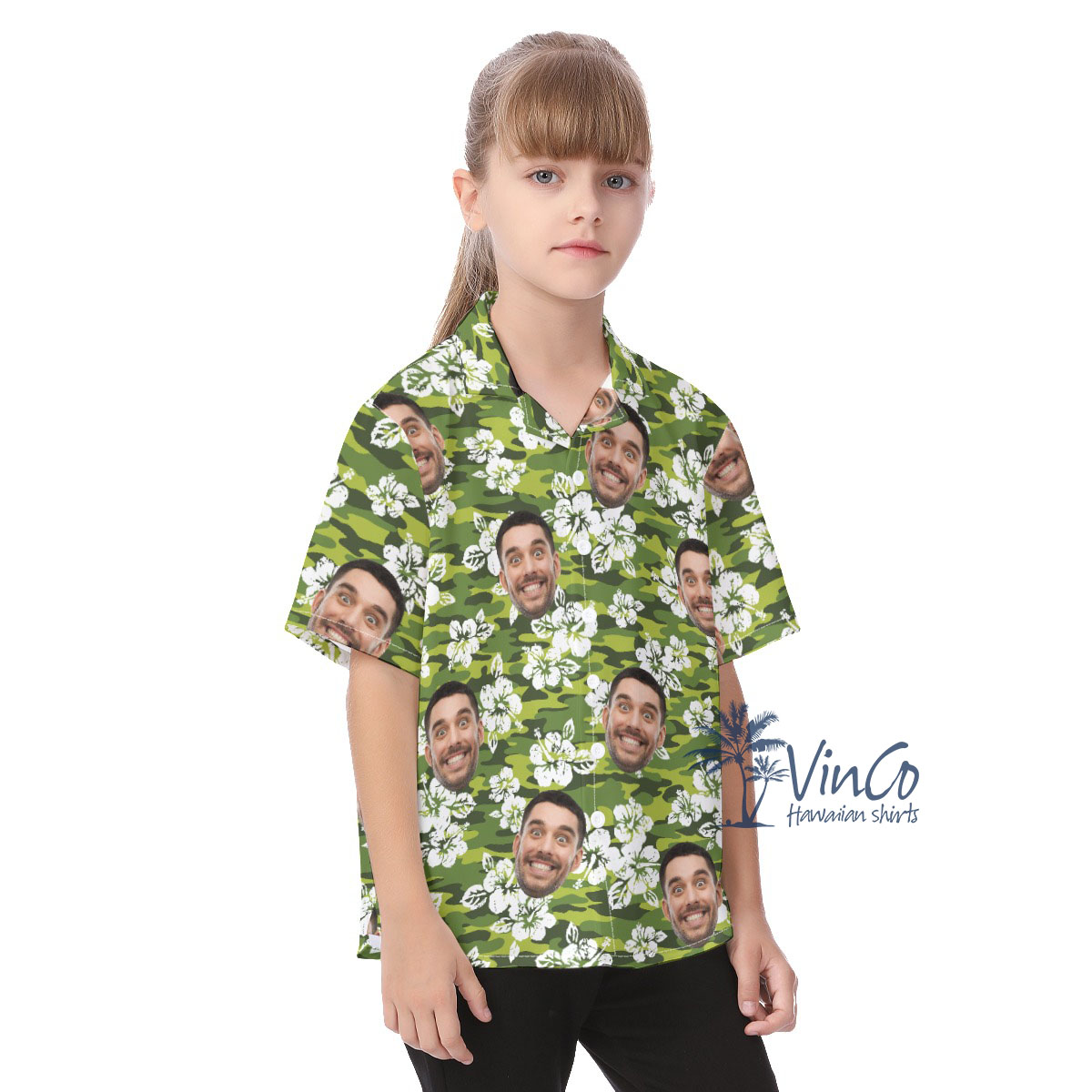 Hibiscus Camouflage Kid's Button Up Shirt With Multiple Faces